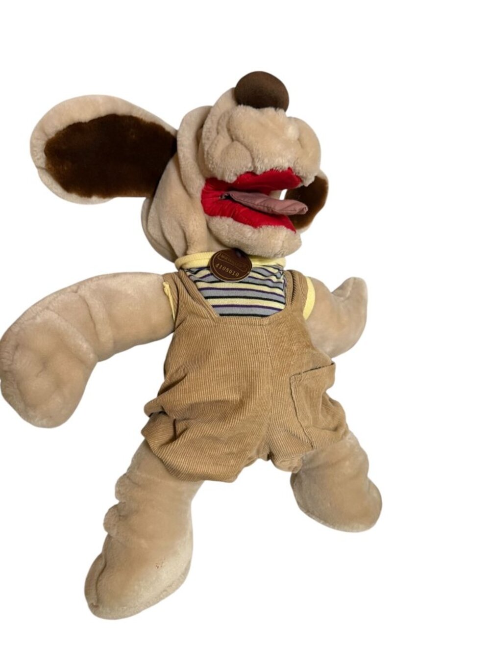 Wrinkles Plush Puppet Dogs Pair Overalls 80s Tan Brown Pretend Play - Picture 9 of 16